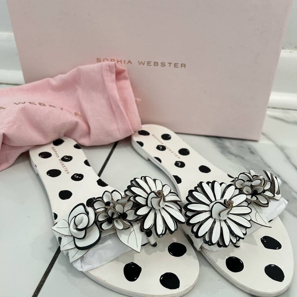 Sophia Webster Black and White Polka Dot Slide Sandals